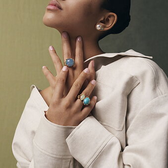 BoHo Ring Dobbelt 18k med turkis og opal