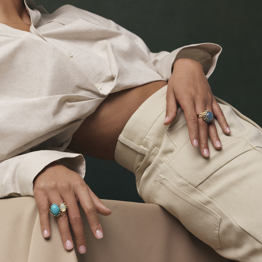 BoHo Ring Dubbel 18k med Turkos och Opal - 4