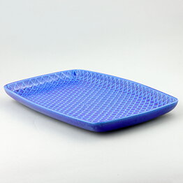 Stig Lindberg (Fjäll 1960) Blue Rectangular Dish with Scale Relief 38 cm