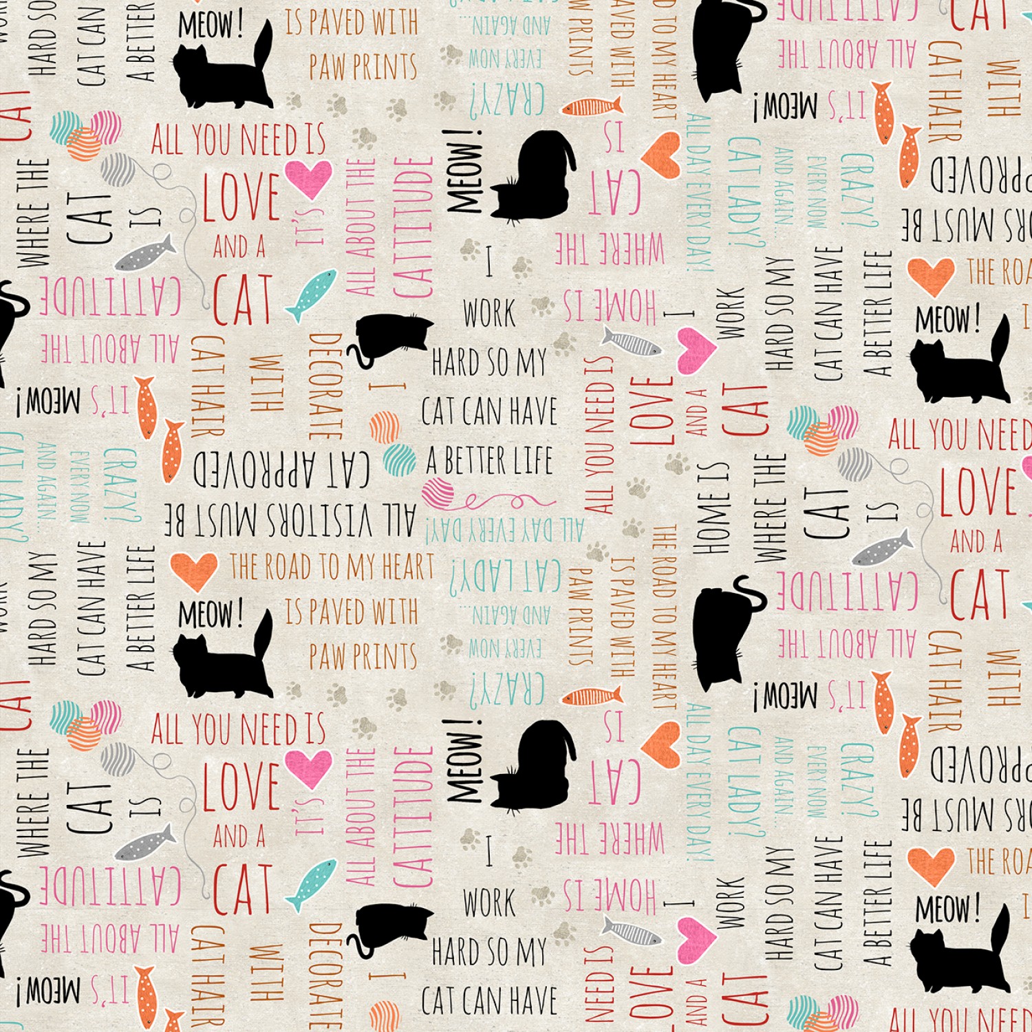 Purrfect Partners - Cream Word Toss - siluettkatter med text