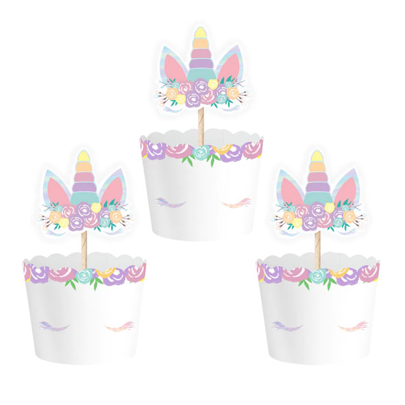 Cupcake wrapper och cake picks | 6-pack | Enhörning - 1