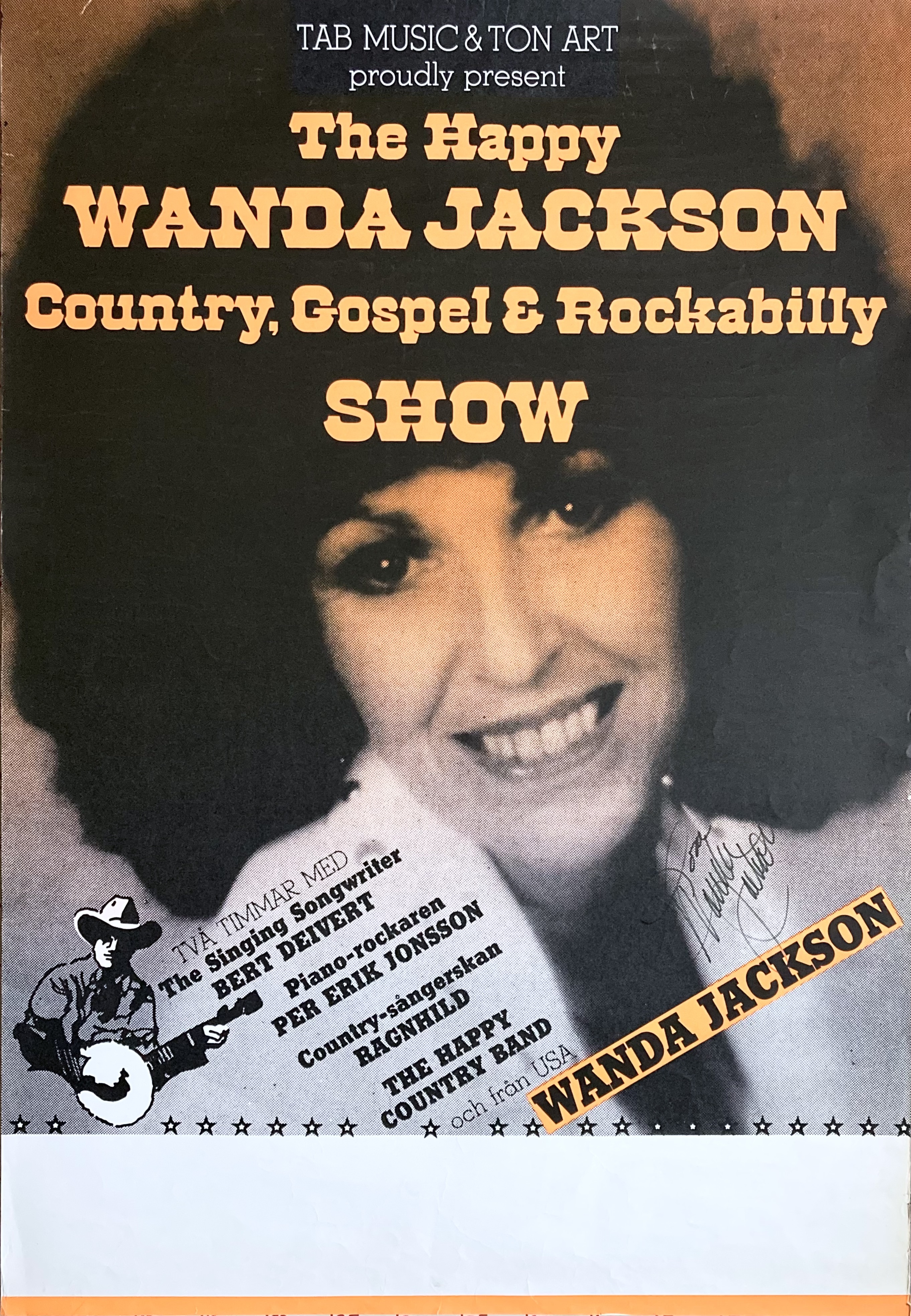 WANDA JACKSON - Svensk / SIGNERAD! Skandinavisk Turnéaffisch (1976) 