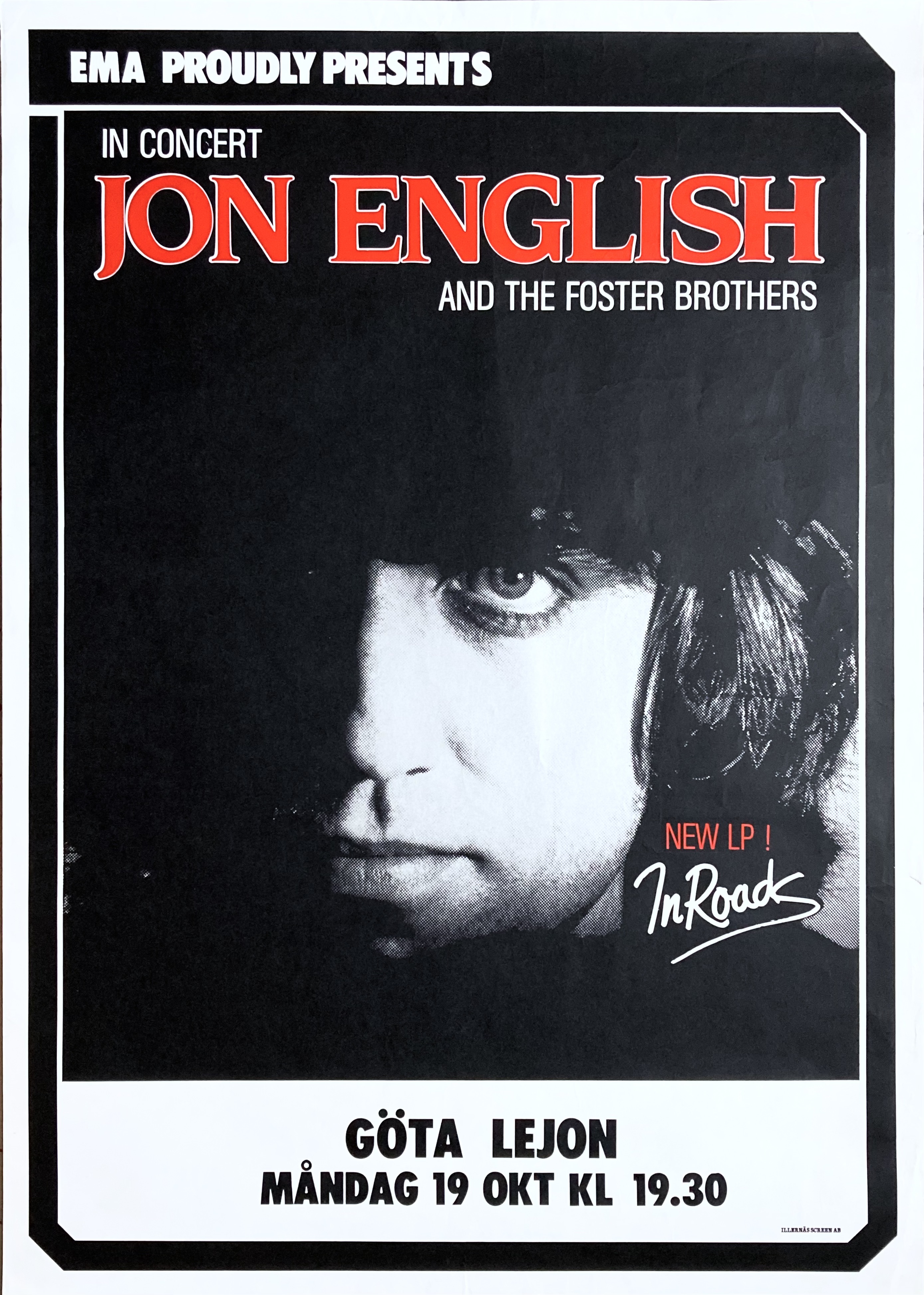 JON ENGLISH - Stockholm 19 Okt Concert poster (1981)
