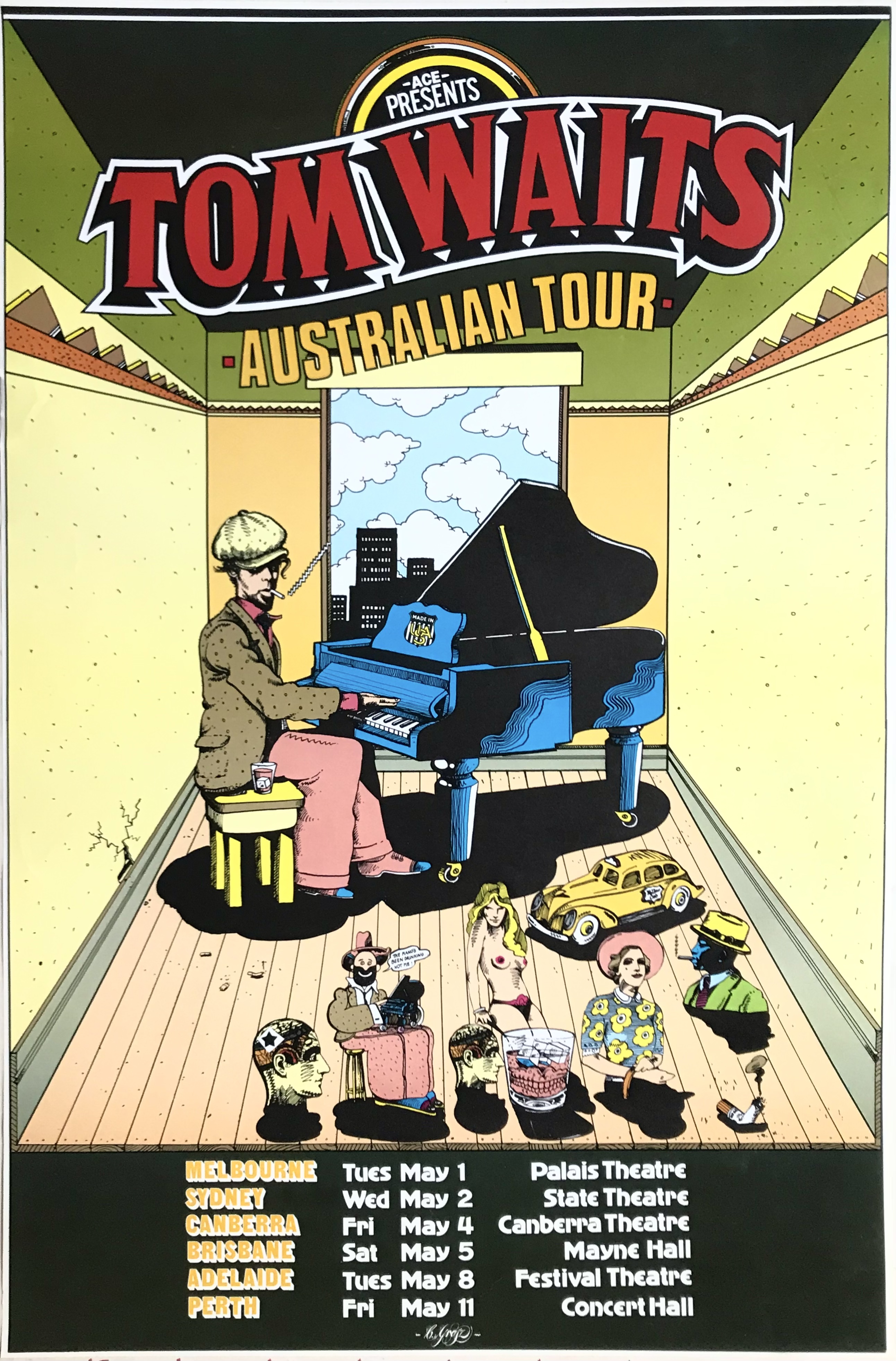 TOM WAITS - Australiensisk Turné / konsertaffisch (1979) 