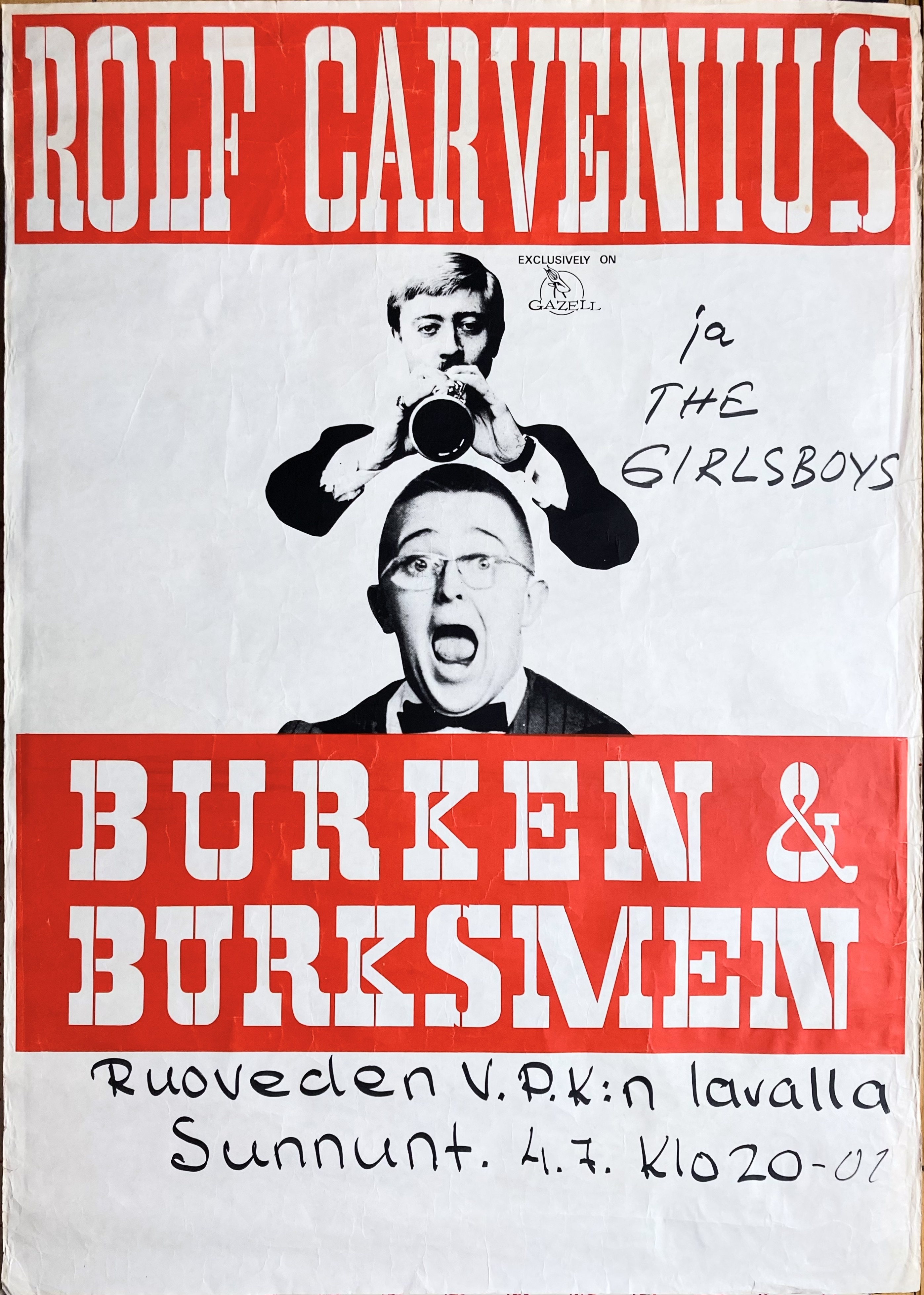 ROLF CARVENIUS, BURKEN & BURKSMEN - Finsk / Skandinavisk Turnéaffisch (1960-tal) 