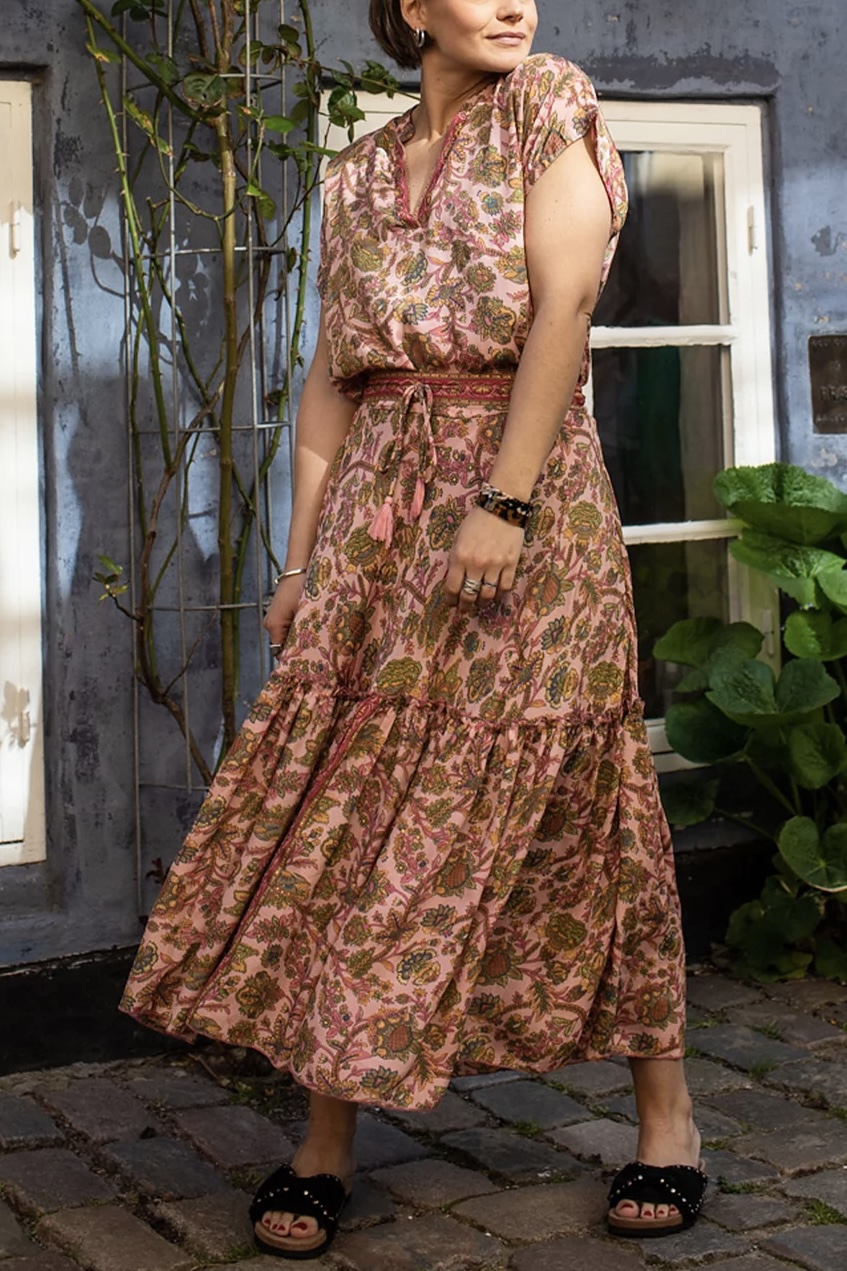 Black Colour- Luna Boho Midi 7/8 Skirt Rose Calypso - 4