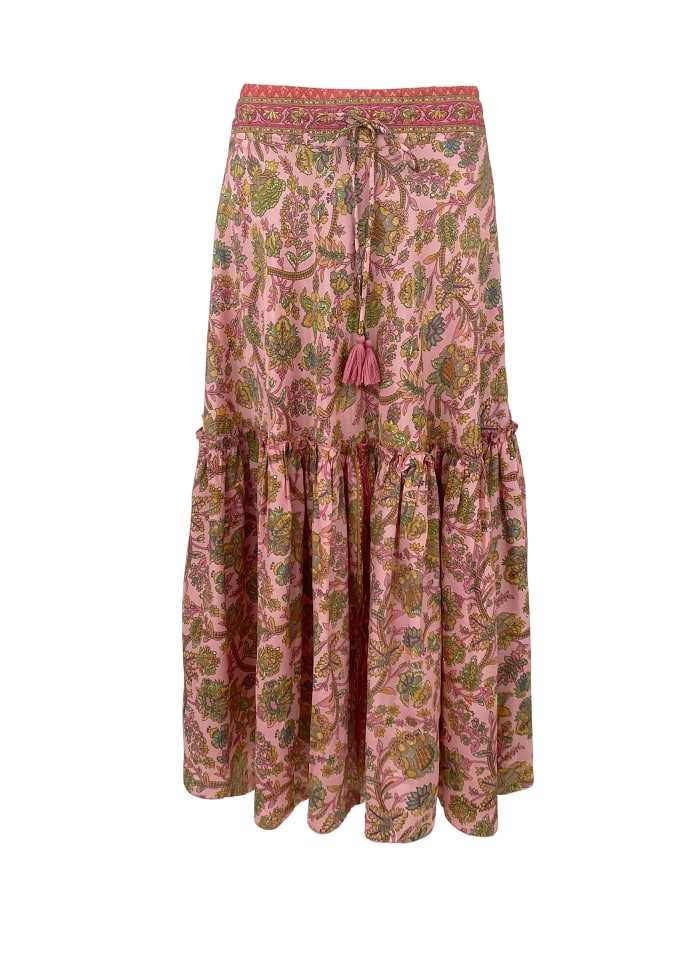 Black Colour- Luna Boho Midi 7/8 Skirt Rose Calypso - 2