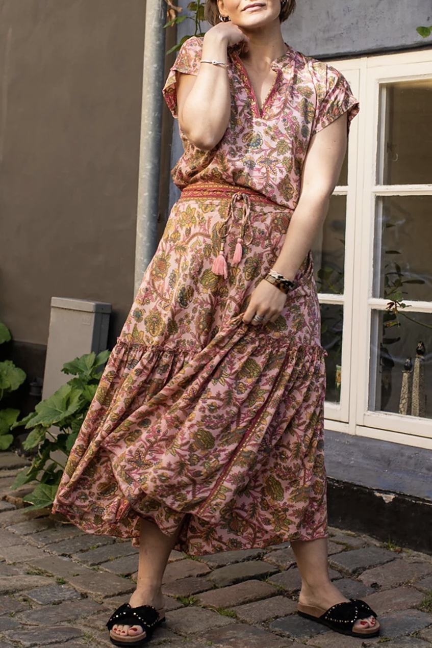 Black Colour- Luna Boho Midi 7/8 Skirt Rose Calypso - 3
