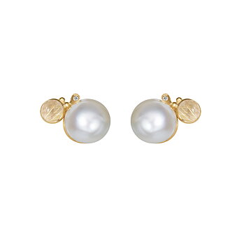 BoHo ørering 18k med rutilkvarts og perle