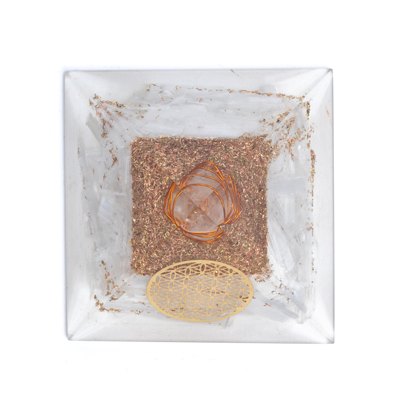 Orgonit Pyramid Selenite Livets blomma 7X7X5 Cm - 2