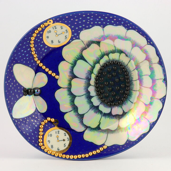 Birger Kaipiainen (Florence 1984) Blue Oval Plate with Pearls 25 cm