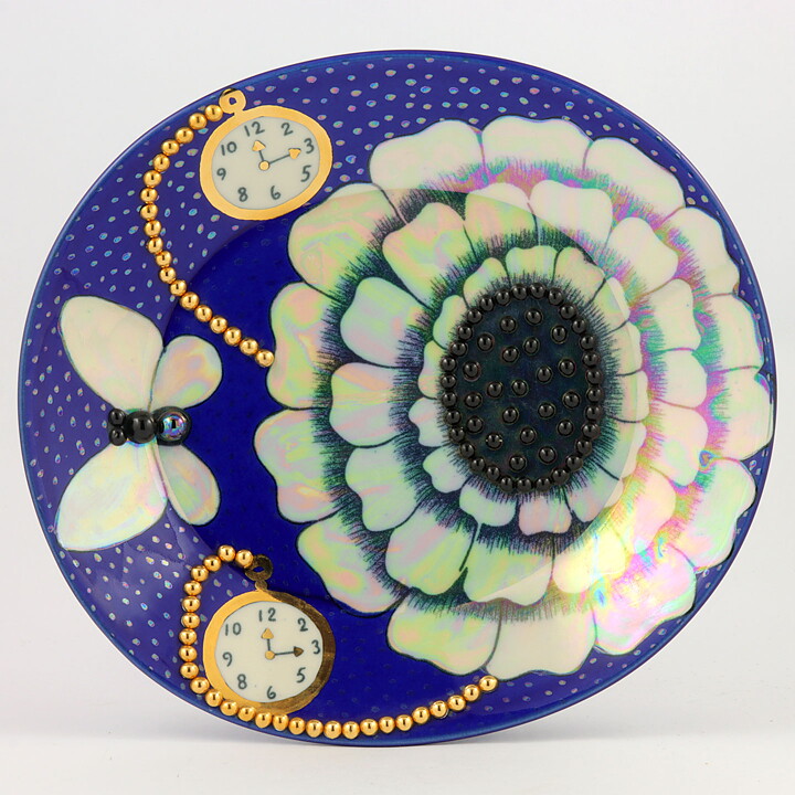 Birger Kaipiainen (Florence 1984) Blue Oval Plate with Pearls 25 cm