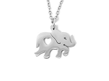 Elefant med Hjärta Halsband i Rostfritt Stål, Elefantälskare Accessoar, Afrika Smycke
