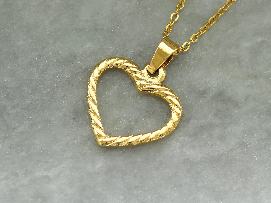 Hjärta Halsband i Rostfritt Stål Guld, Kärlek Hänge, Hjärtan Accessoar, Rephjärta Smycke - 2