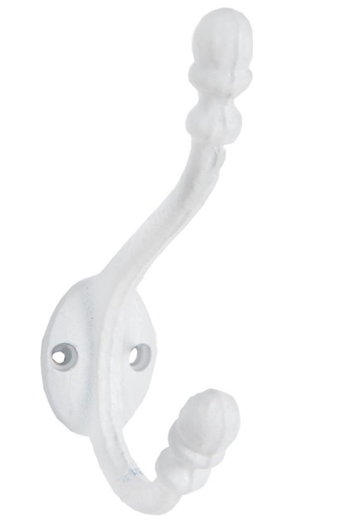 Wall hook Hook Clothes hanger - White - Cast iron 12 cm - 2