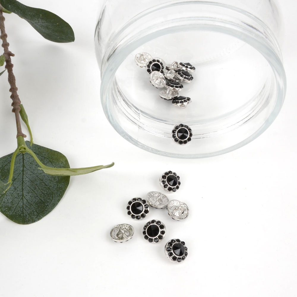 BUTTON WITH STRASS - BLACK