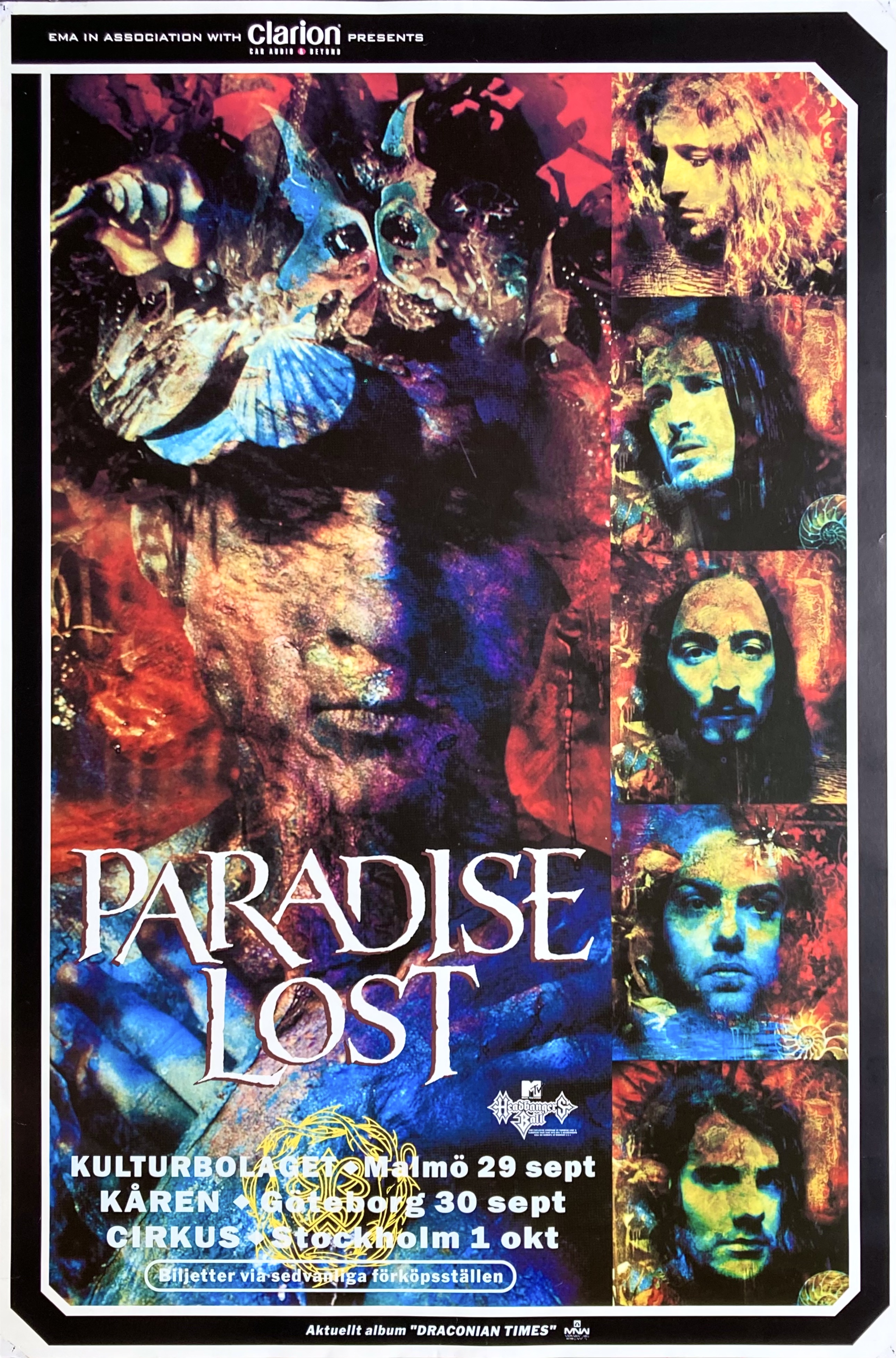 PARADISE LOST - Malmö +  Göteborg + Stockholm Konsertaffisch (1995)