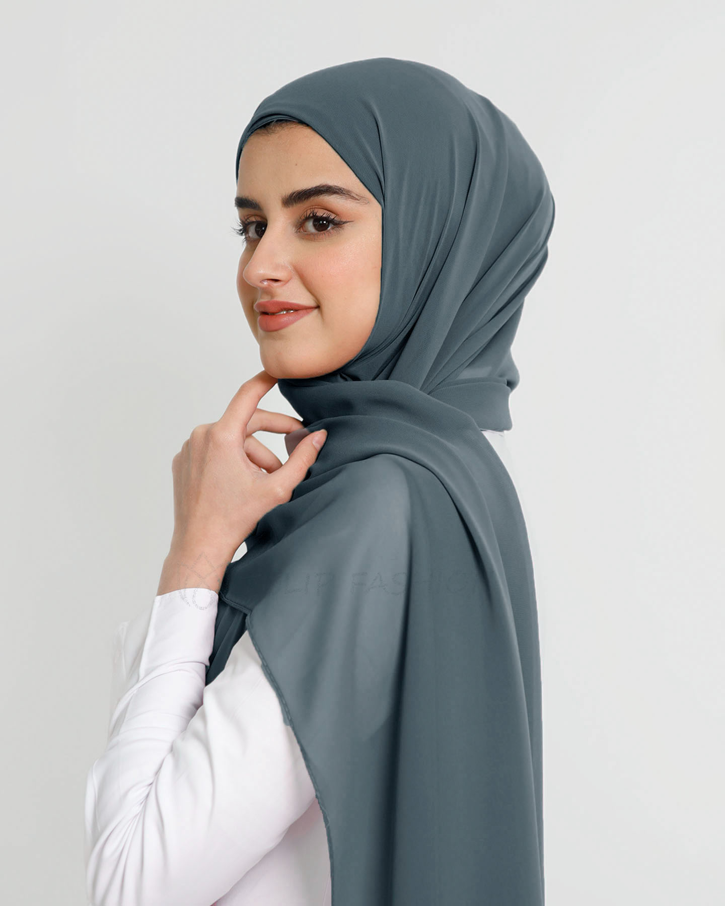 Hijab - Instant Chiffon With Cap - Gray - 2
