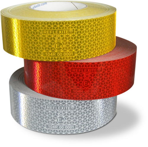 REFLEX Oralite approved contour marking ECE-104 class C. Red, yellow or white reflective stripes on running meters