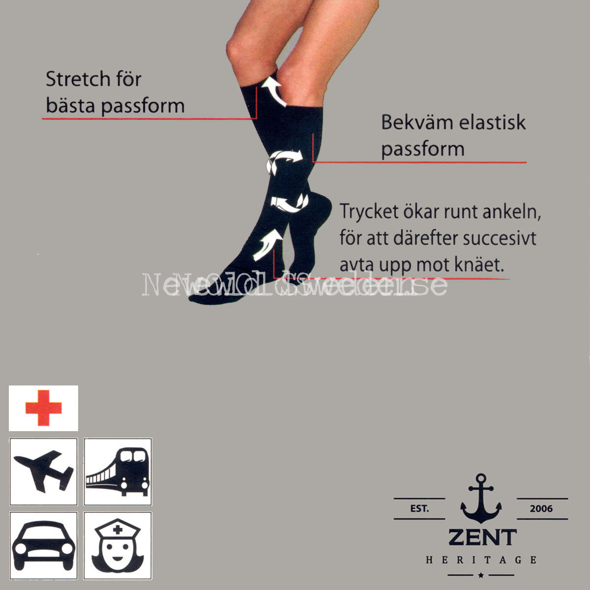 Stödstrumpa Black/Grey -36-40 - ST11 - 2