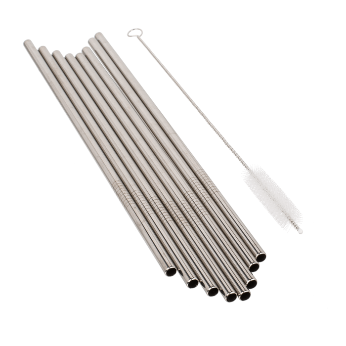Metallinen juomapilli puhdistusharjalla 8-pack