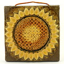 Willi Fischer (1960s) Quadratic Wall Plaque with Sunflower Relief 19 cm
