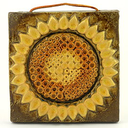 Willi Fischer (1960s) Quadratic Wall Plaque with Sunflower Relief 19 cm