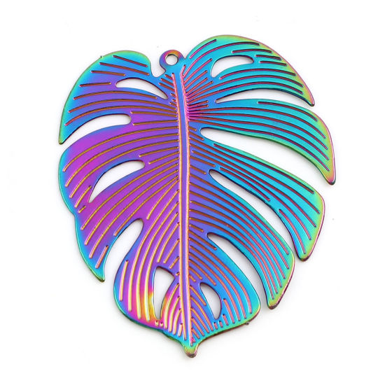 Charm Painted flower Monstera, Metal AB