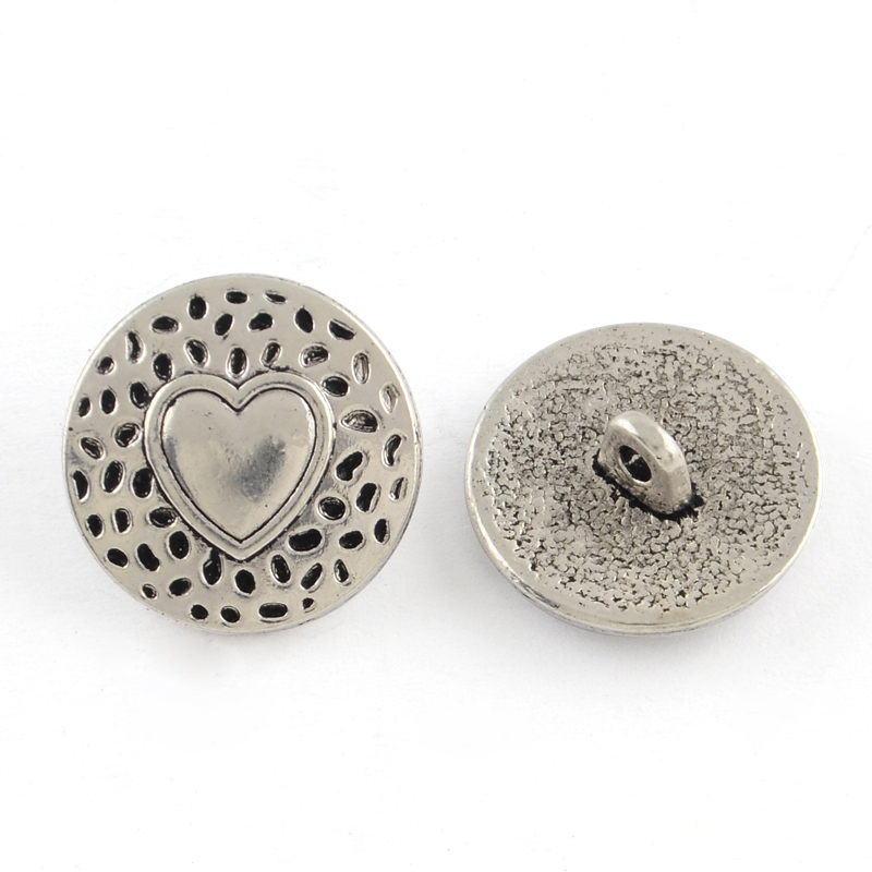 Buttons in metal -  Round heart 18mm
