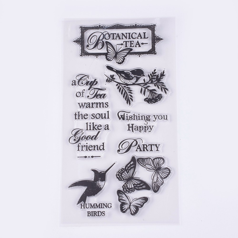 Silikon stämpel Clearstamps, 1ark,  Fjärilar + texter