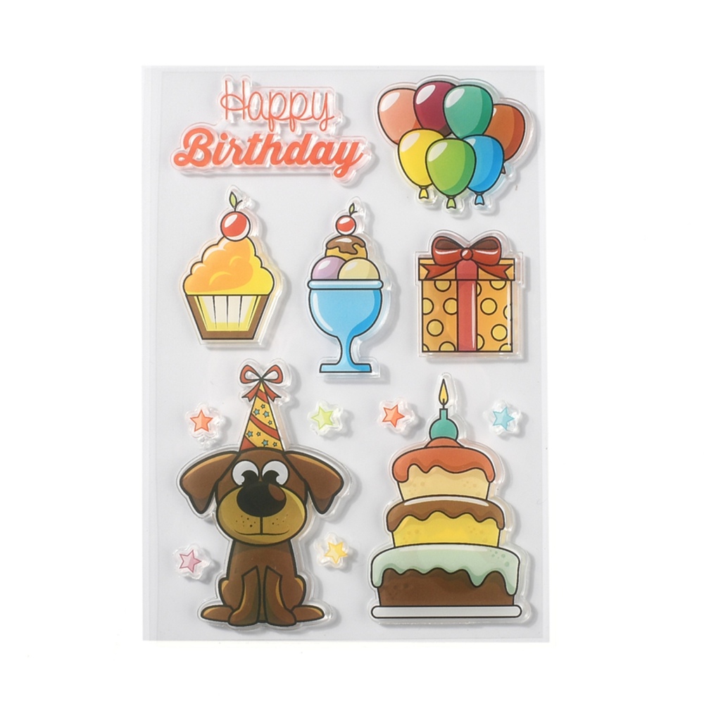 Silikon stämpel Clearstamps, 1ark,  Födelsedag Kalas