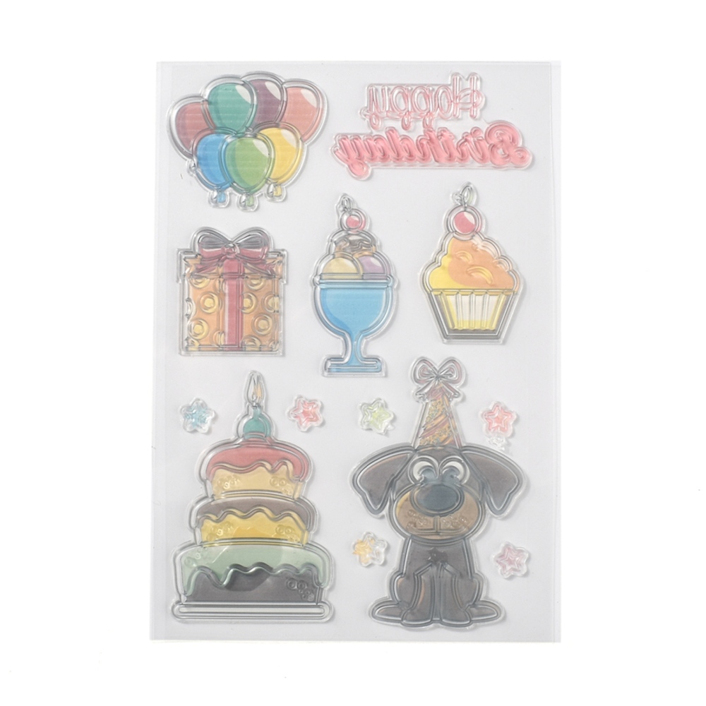 Silikon stämpel Clearstamps, 1ark,  Födelsedag Kalas - 3