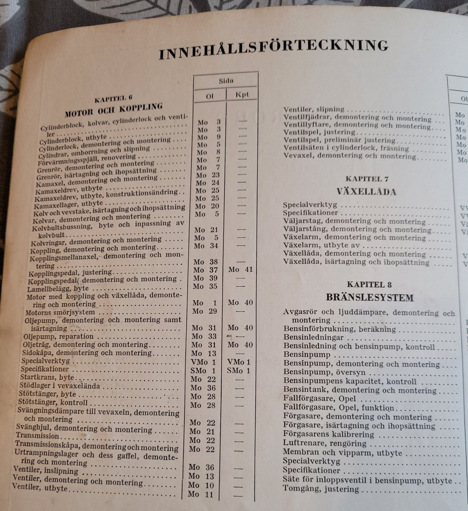 1958 - 1959 Opel Kapitän-Olympia Servicehandbok kap 6-8 på svenska - 2