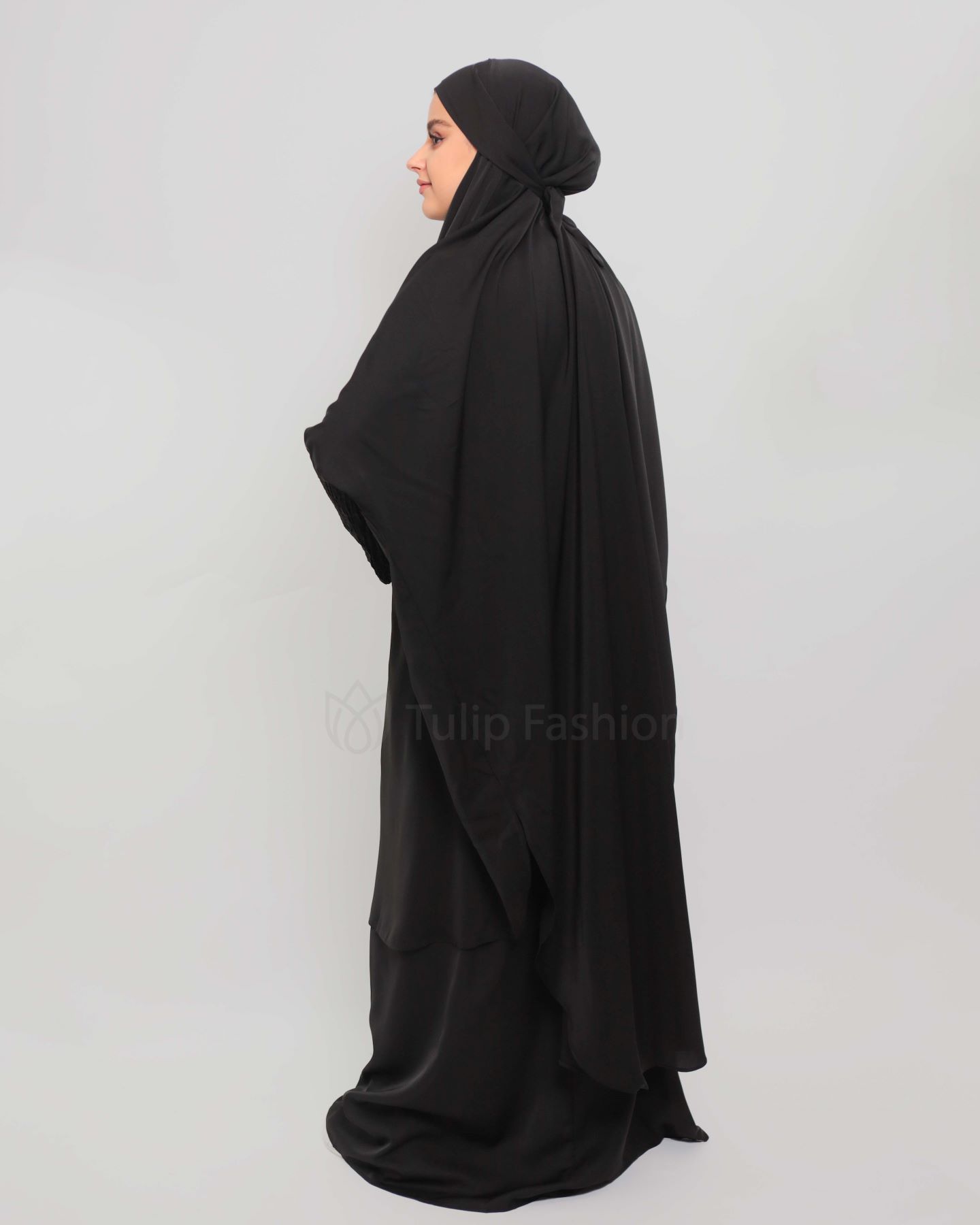 Two piece Jilbab Abaya - Black - 3