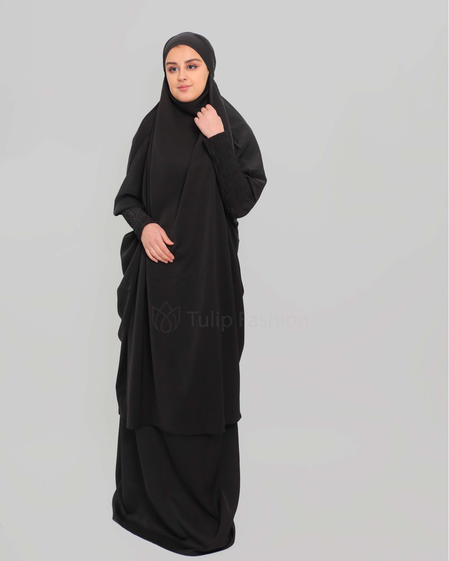Two piece Jilbab Abaya - Black - 5