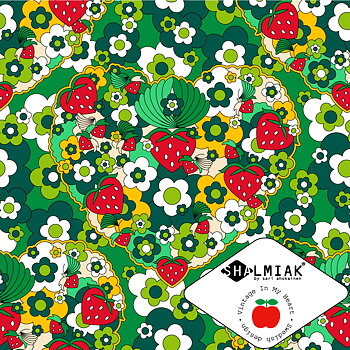 Berry Love Green/Red - Tricotfabric