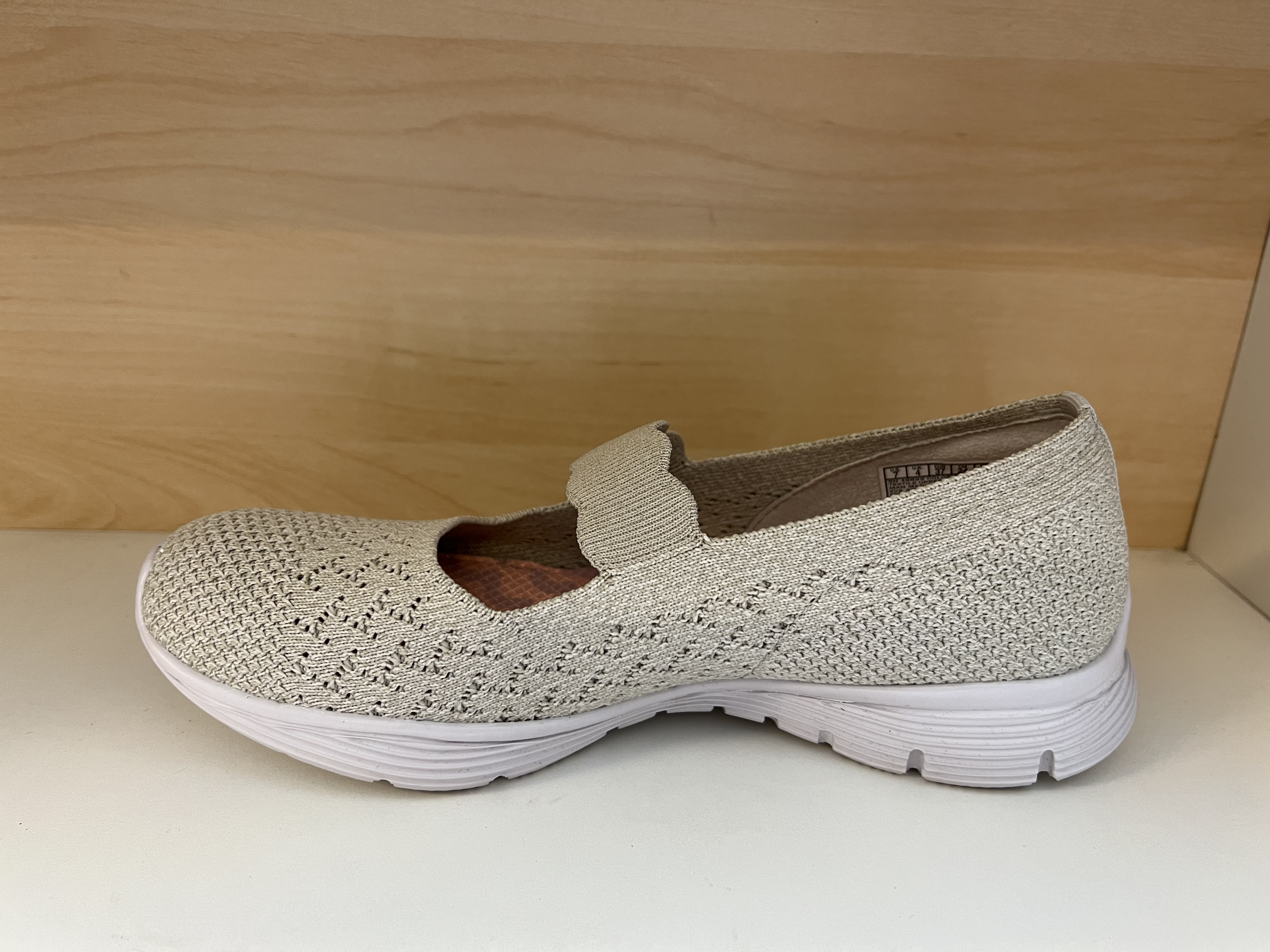 SKECHERS damsko i  ballerina-modell, beige textil. Memory Foam innersula. - 3