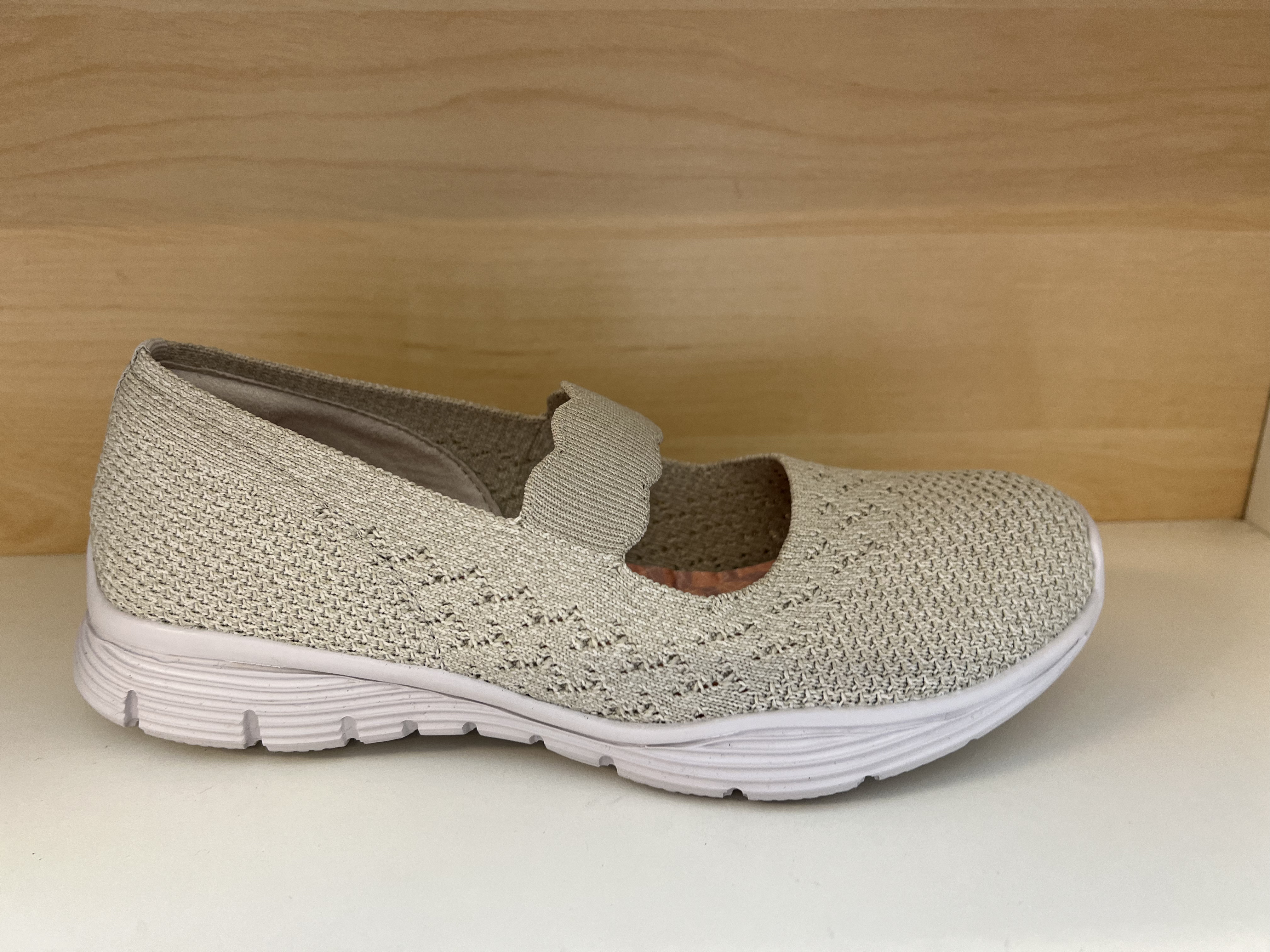 SKECHERS damsko i  ballerina-modell, beige textil. Memory Foam innersula. - 5