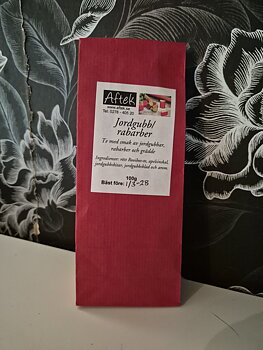 Förpackat Rooibos-te, Jordgubb/rabarber,  100g.