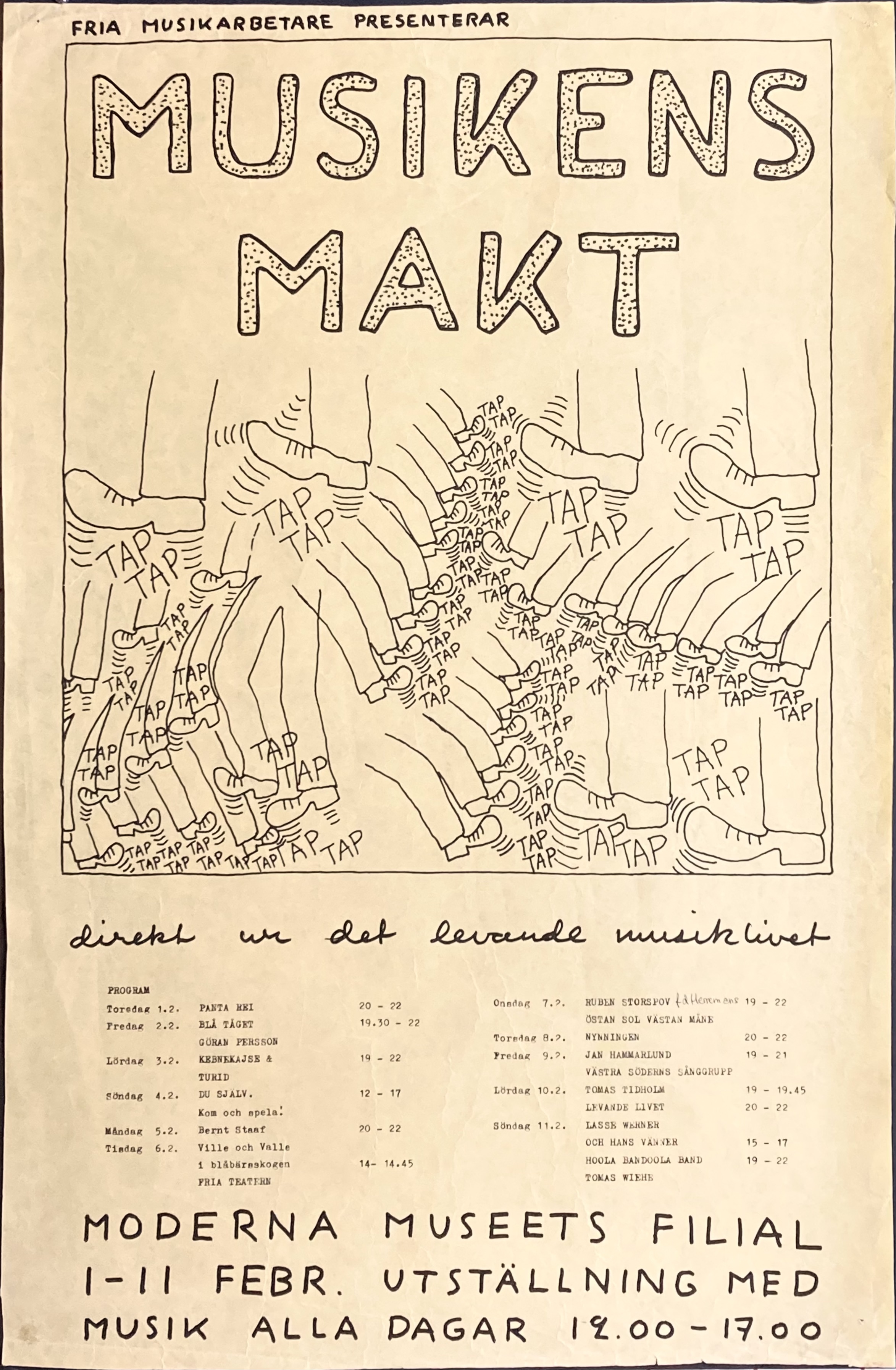 MUSIKENS MAKT - PANTA REI, KEBNEKAJSE, LASSE WERNER - The progressive movement in Sweden - Stockholm 1-11 Feb Concert poster (1973)