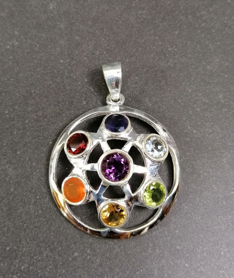 Hänge i Silver med Stenar - Seed of Life, Chakra (Domed)  - 2