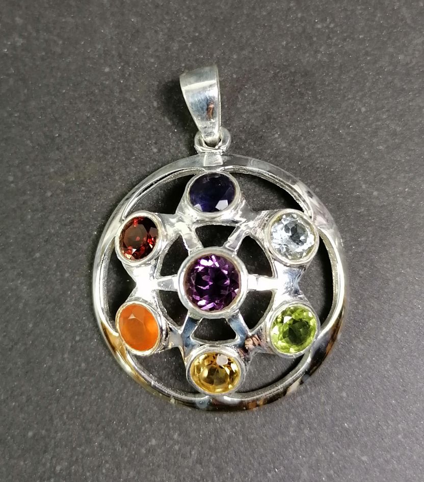 Hänge i Silver med Stenar - Seed of Life, Chakra (Domed) 