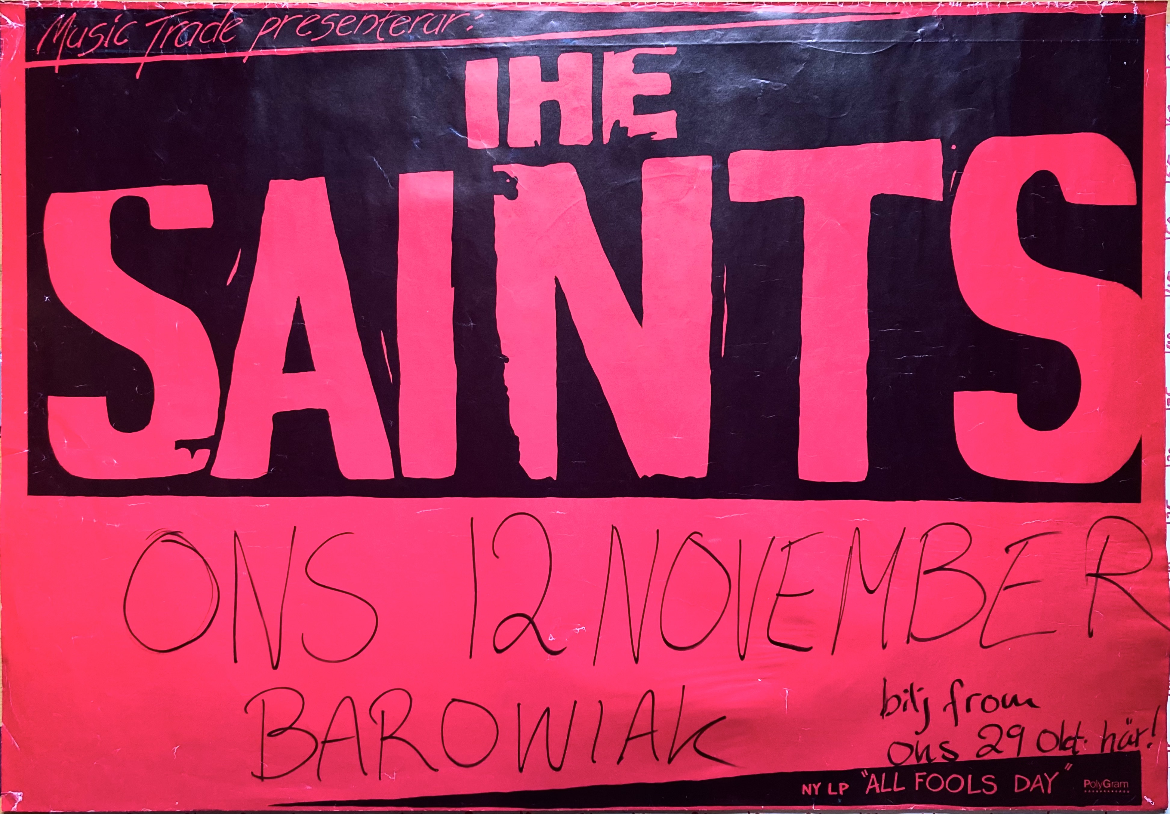 THE SAINTS - Uppsala 12 Nov Konsertaffisch (1986)