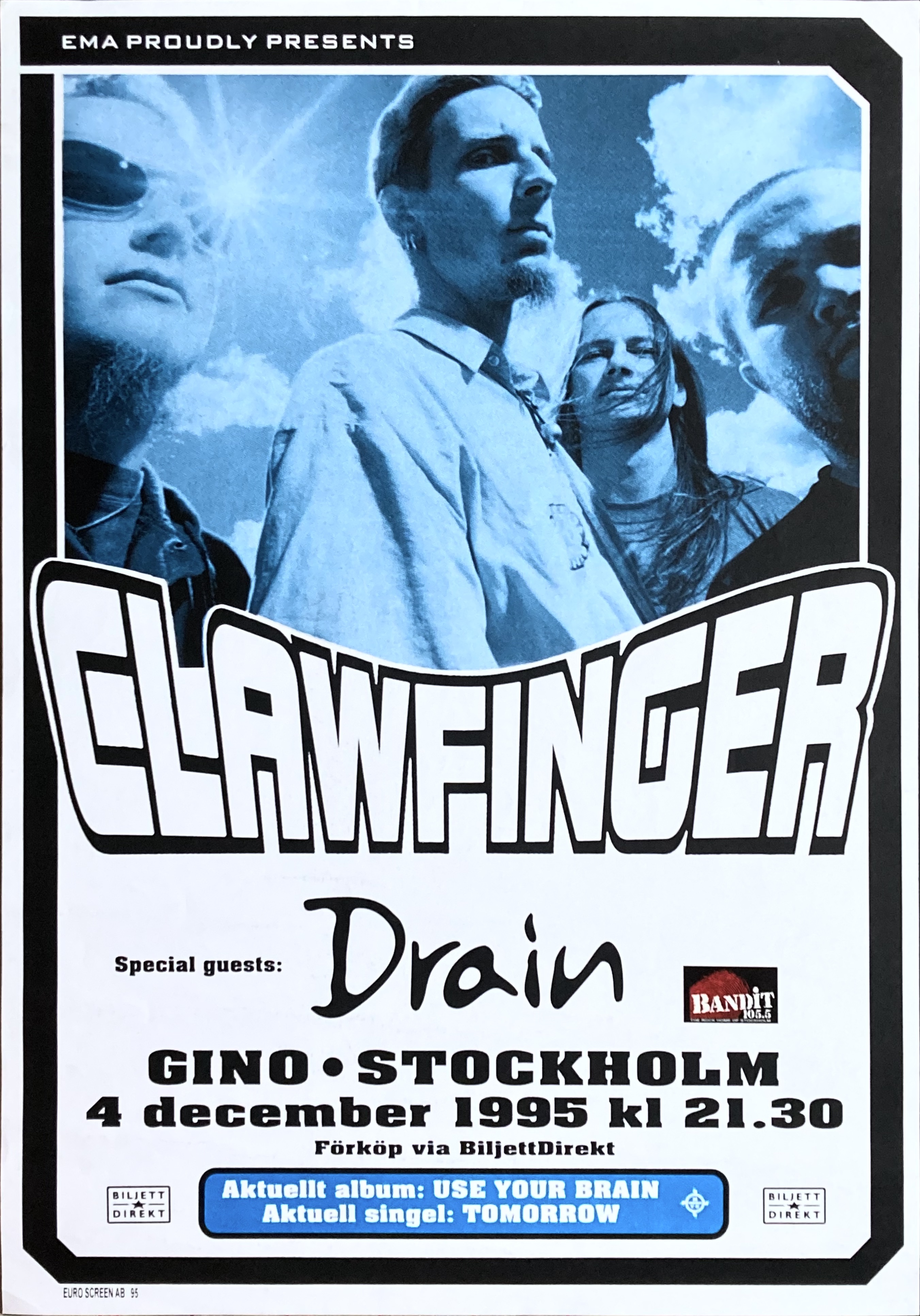 CLAWFINGER - Stockholm 4 Dec Concert poster (1995)