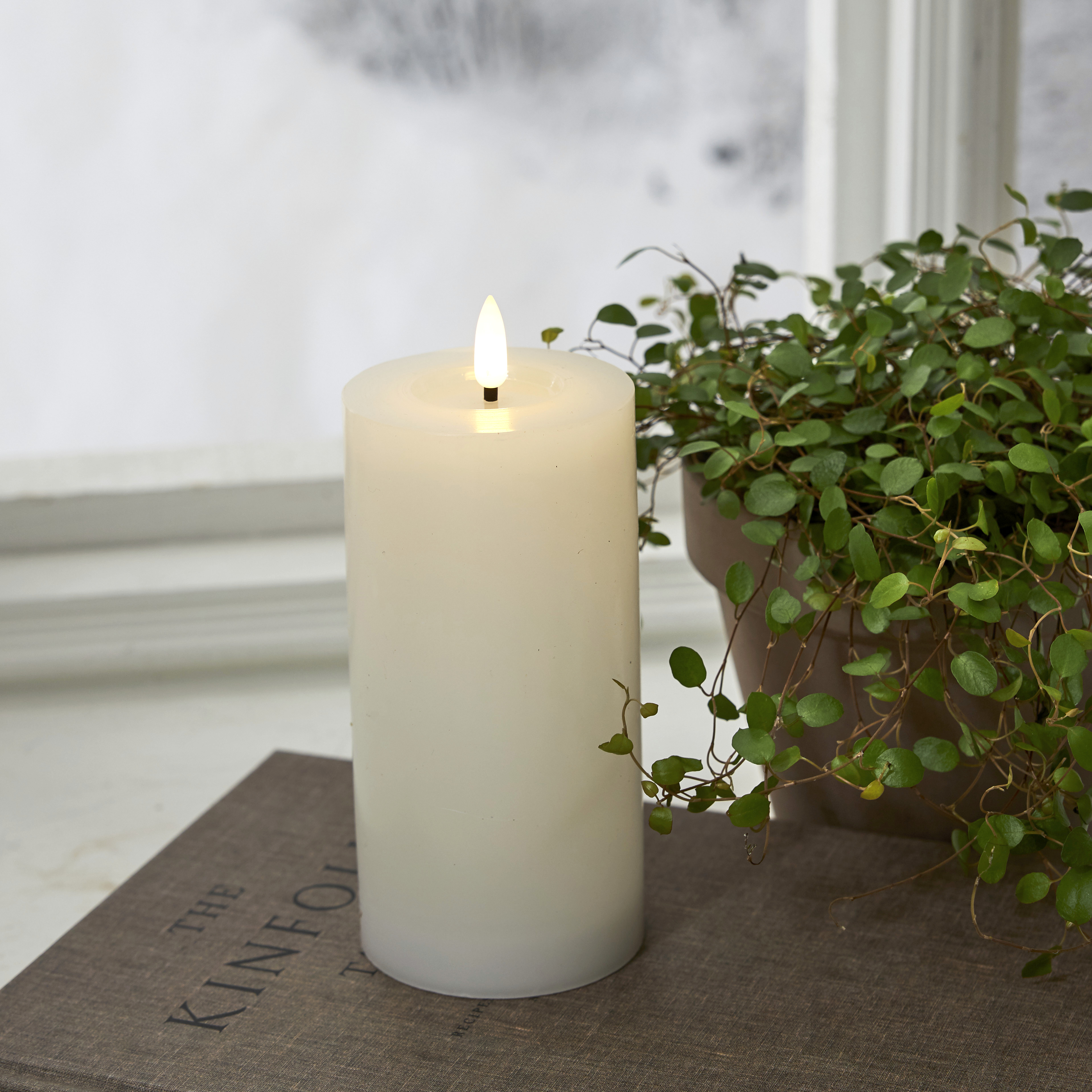 Blockljus vitt 17,5 cm L. LED batteriljus flow vax med timer - 4