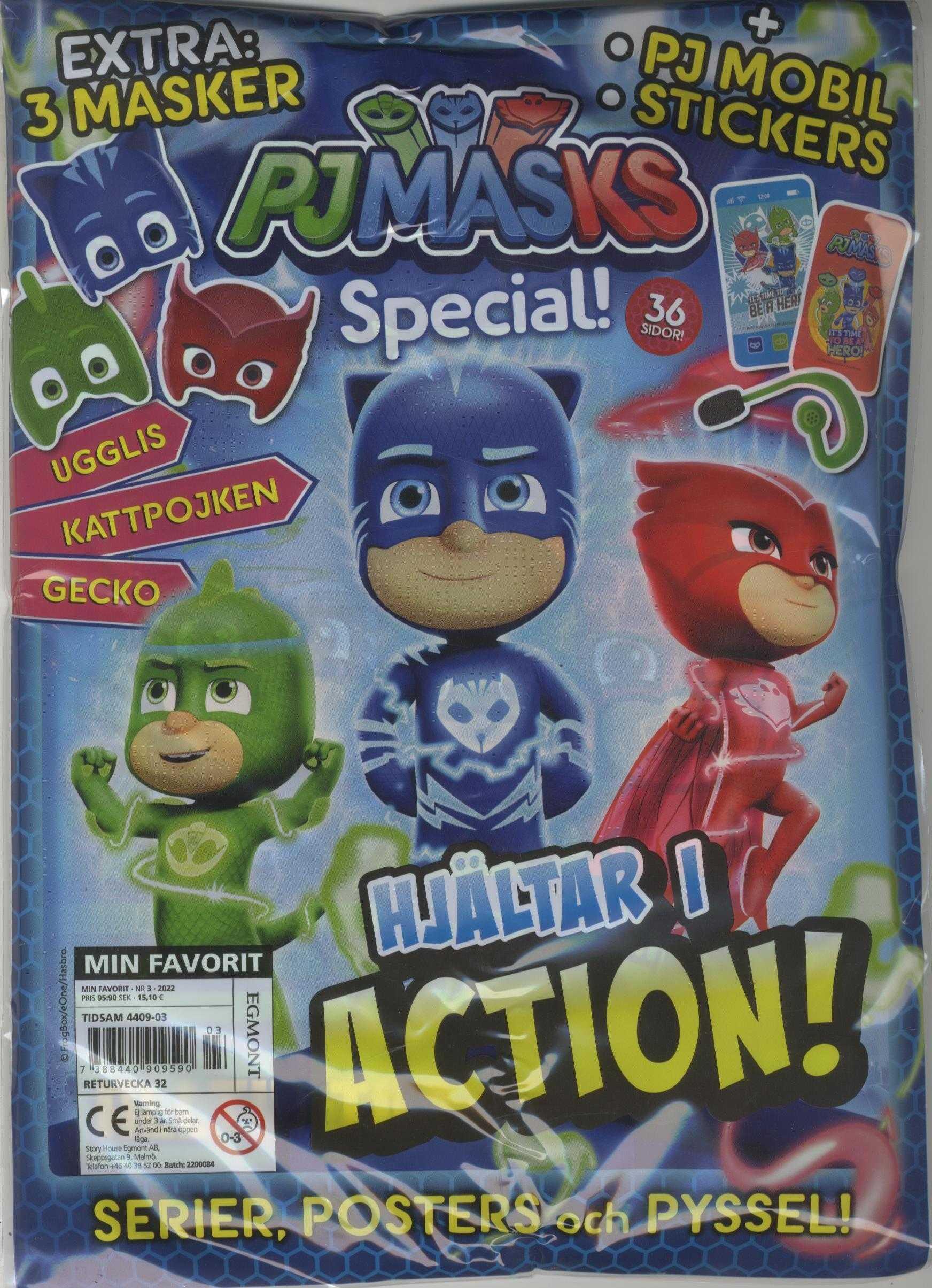 Min favorit nr 3 2022, Pjamasks, 3 masker, PJ Mobil och Stickers