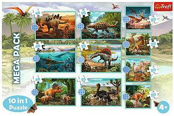 Möt alla dinosaurier - Mega Pack 10 i 1 Pussel 3x48,  3x35, 4x 20 Bitar Trfl