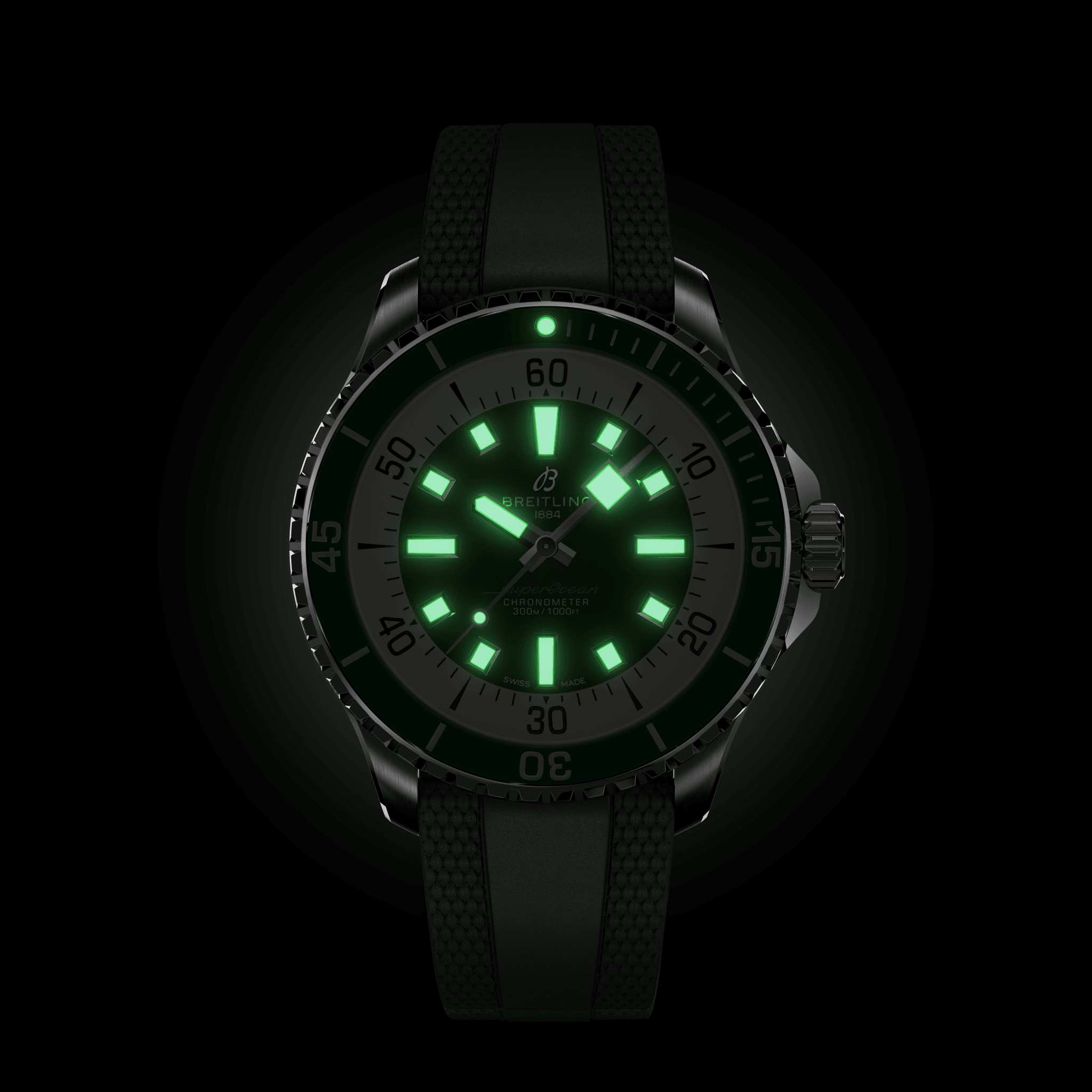 A17376A31L1S1 Breitling Superocean Automatic 44 grön gummiband 