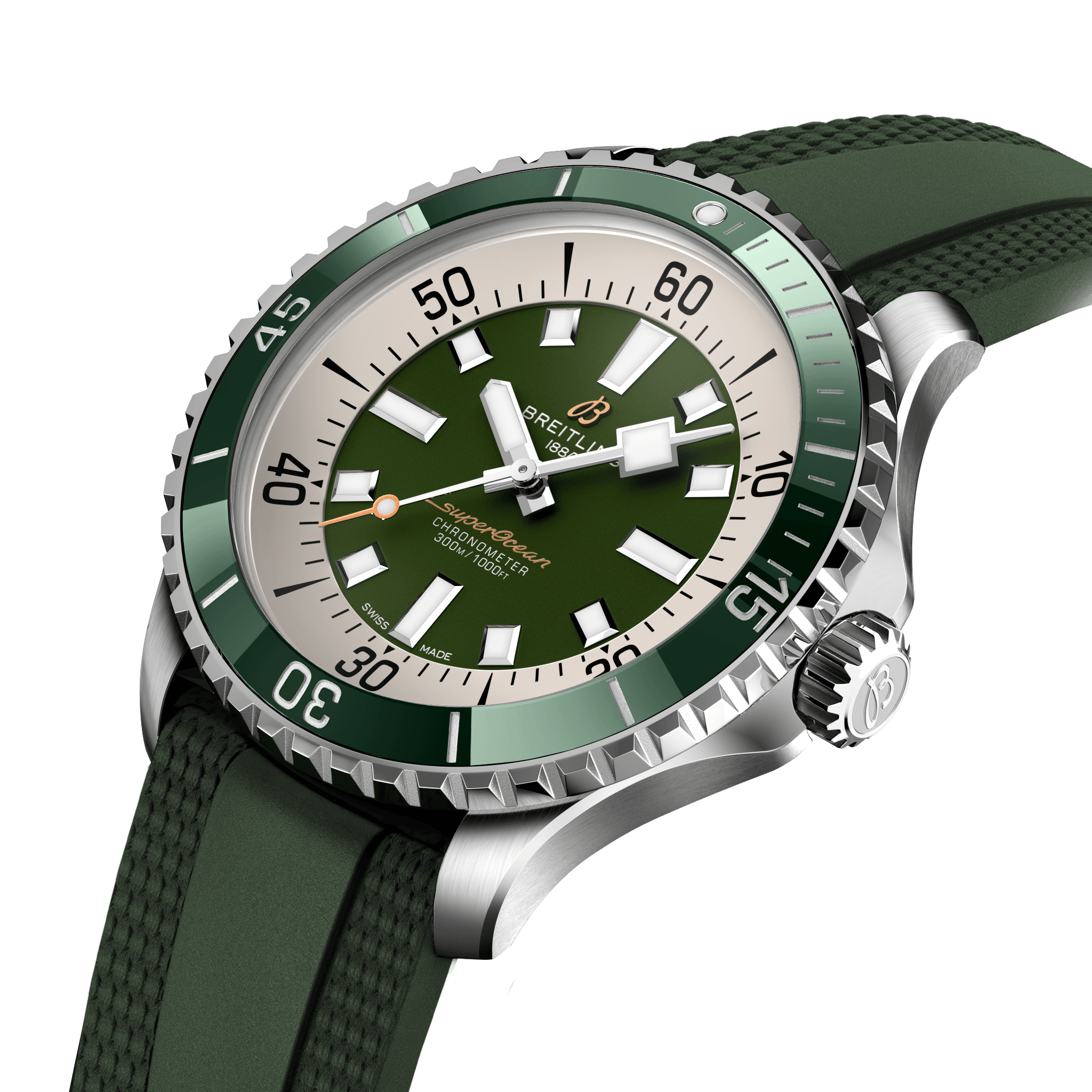 A17376A31L1S1 Breitling Superocean Automatic 44 grön gummiband 