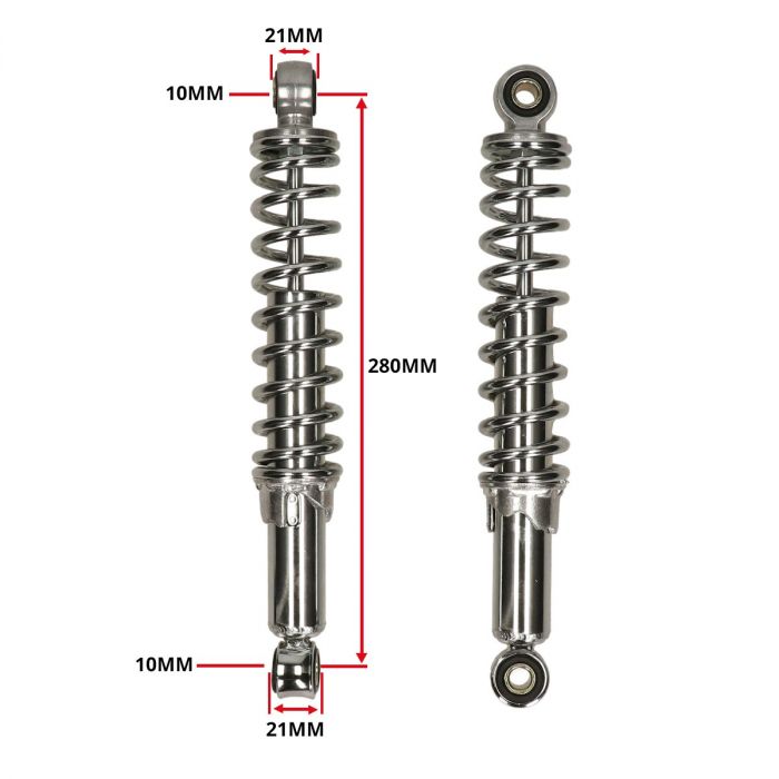 Støddæmper 280 mm, justerbar hårdhed, 10 mm huller i top og bund. Forkromet - 5